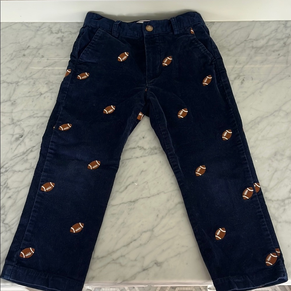 Casual Blue Corduroy Pants with Football Embroidery